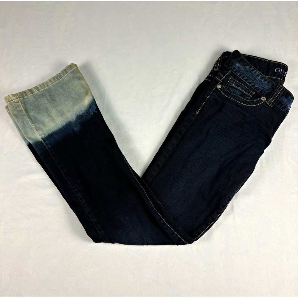 Y2K GUESS Women's Bootcut Jeans Dark Wash Blue Denim Slim Fit Low Rise Size 25